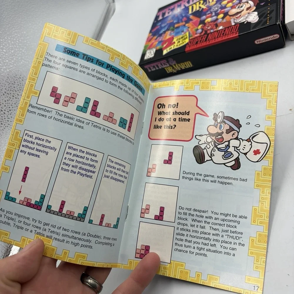 Tetris & Dr. Mario Super Nintendo SNES Authentic Box, Manual and Inserts Only